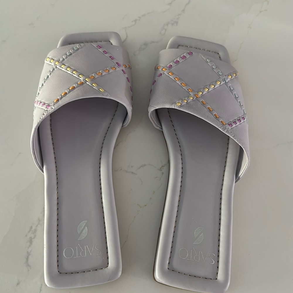 Franco Sarto Square Toe Slip-on Purple Sandals. Size 9M